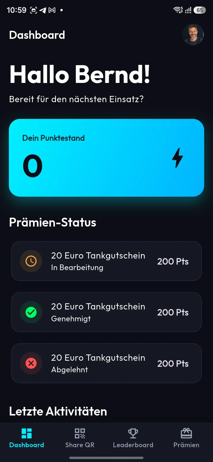 SterneSammler App: Dashboard mit Punktestand