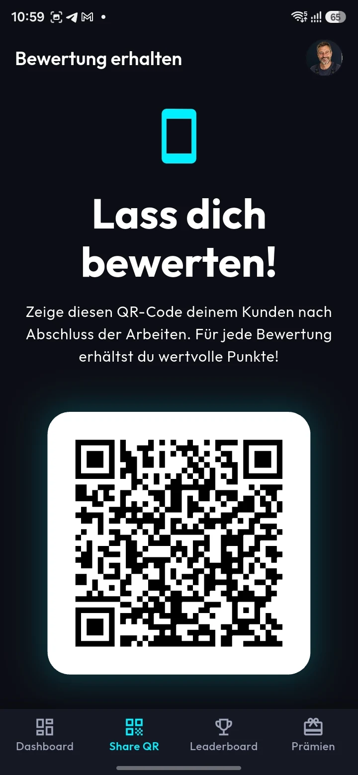 SterneSammler App: QR-Code anzeigen und Bewertung erhalten